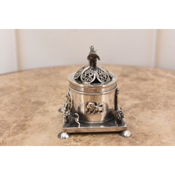 Szkatuła Myśliwska Bażant - Srebro 84 - Cukiernica Żydowska Antyczna